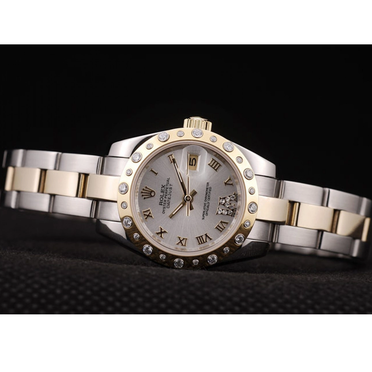 Aaa replica watch Plated DateJust Diamond White Dial Steel Stainless Case Brushed Rolex 0709